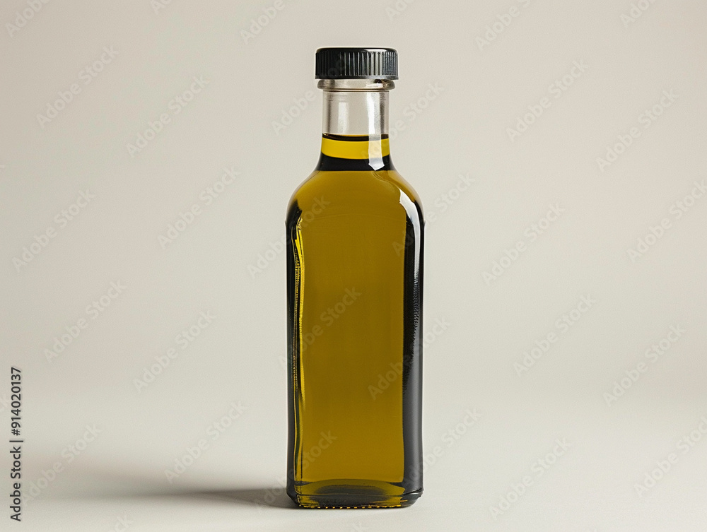 Elegant Glass Bottle of Olive Oil Against a Neutral Background in Natural Light Elegant Glass Bottle of Olive Oil Against a Neutral Background in Natural Light
