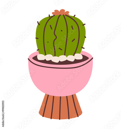 Illustration of a succulent cactus, showcasing its spiky and resilient nature. This vector art highlights contemporary and clean style, ideal for content on houseplants and botanical aesthetics