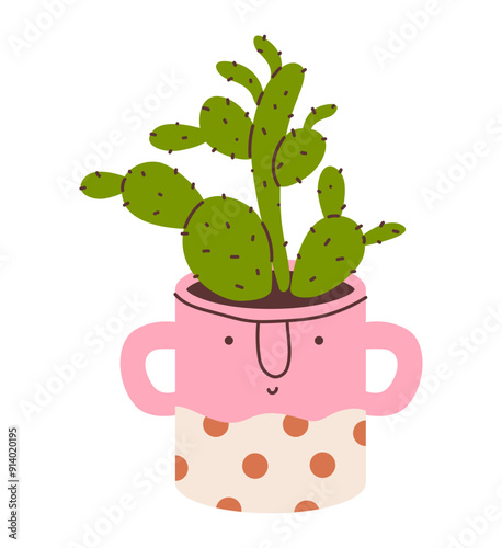 Cactus in a cute pot isolated on a white background. Flat vector illustration