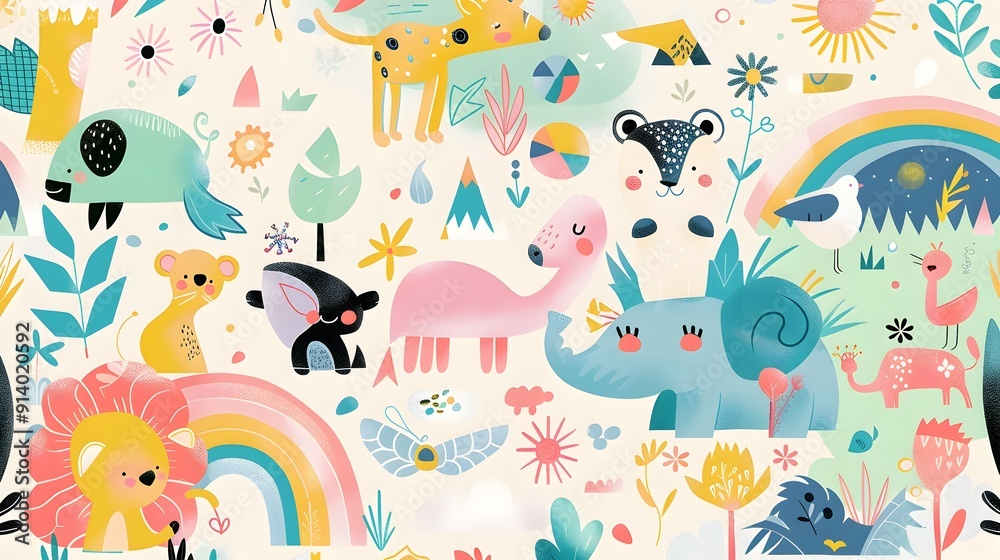 Colorful Whimsical Abstract Animal with Playful Nature Elements