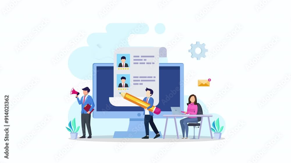 Hiring and recruitment concept. Job interview, recruitment agency 2d video animation 4k clip Hiring and recruitment concept. Job interview, recruitment agency 2d video animation 4k clip