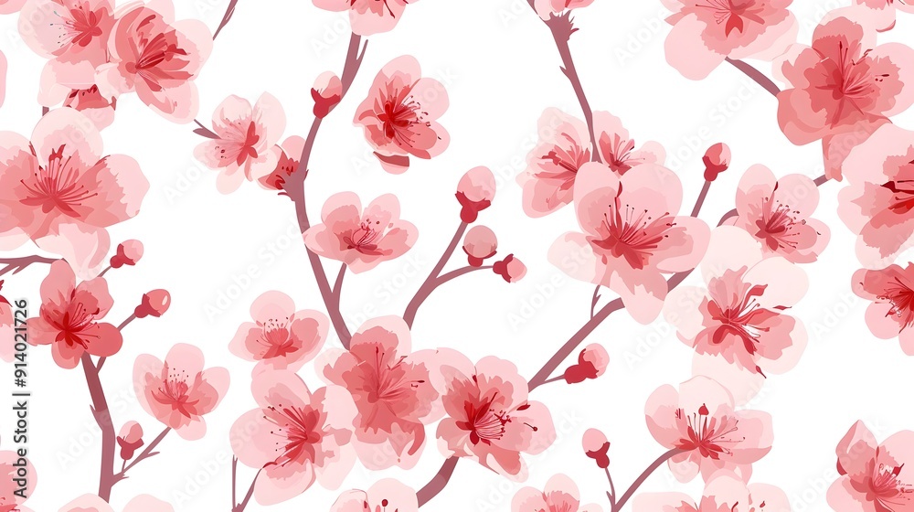 Fototapeta premium Beautiful Pink Cherry Blossoms on Tree Branches in Springtime