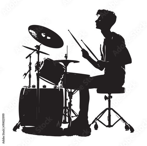 Drummer kit silhouette vector illustration.
