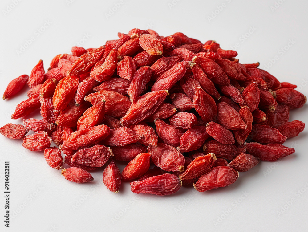 Dried Goji Berries Piled Together on a White Surface for Healthy Snacking Options Dried Goji Berries Piled Together on a White Surface for Healthy Snacking Options