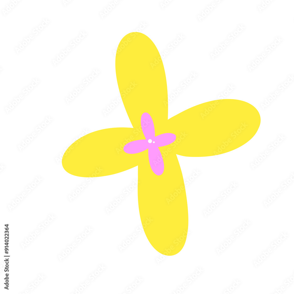 Sticker fleur jaune et rose à 4 pétales Sticker fleur jaune et rose à 4 pétales
