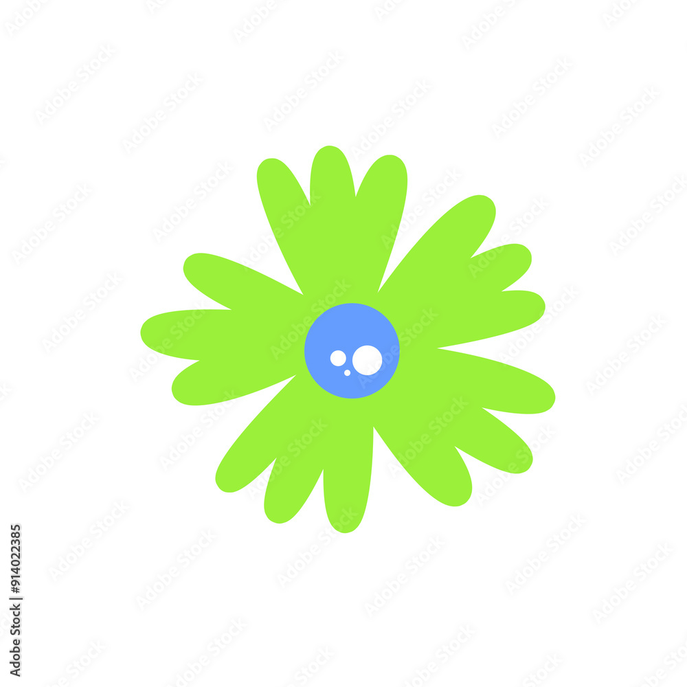 Sticker fleur verte et bleue à 5 pétales