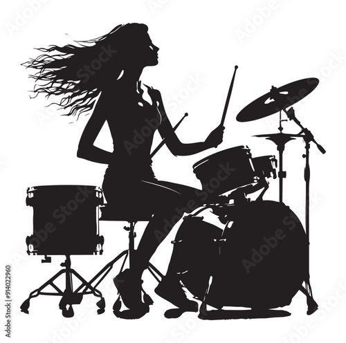 Drummer kit silhouette vector illustration.