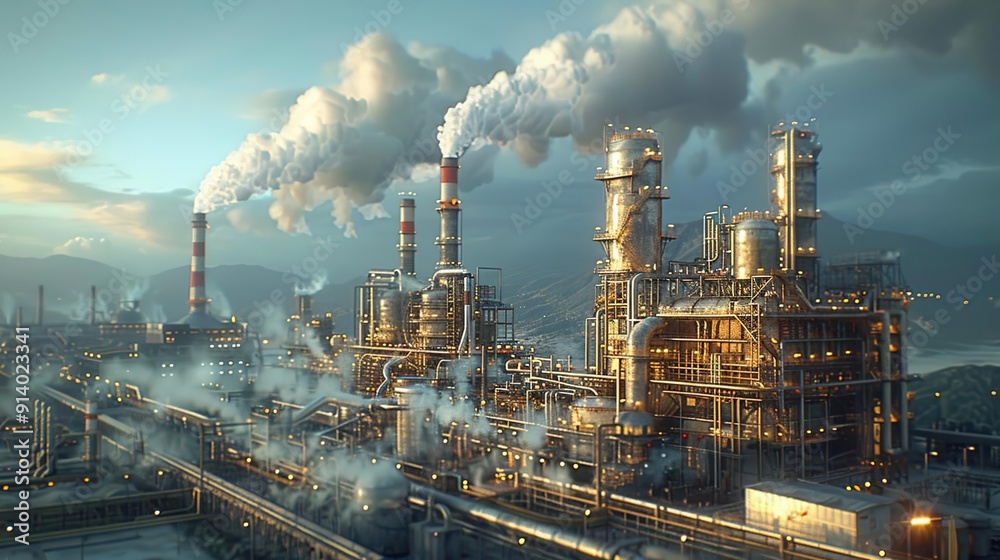 Industrial Complex with Smoke Stacks and Lights Industrial Complex with Smoke Stacks and Lights