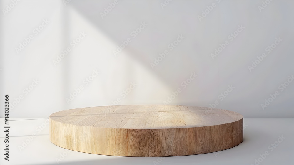 Wooden Round Circular Pedestal or Podium in Clean Minimalist Studio Setting