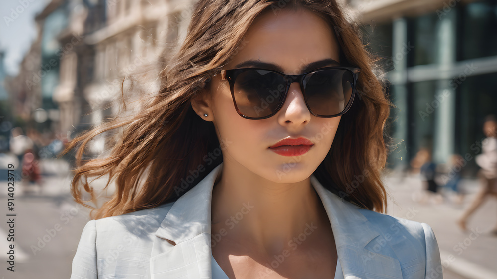 Portrait of business woman with sunglasses. Generative AI
