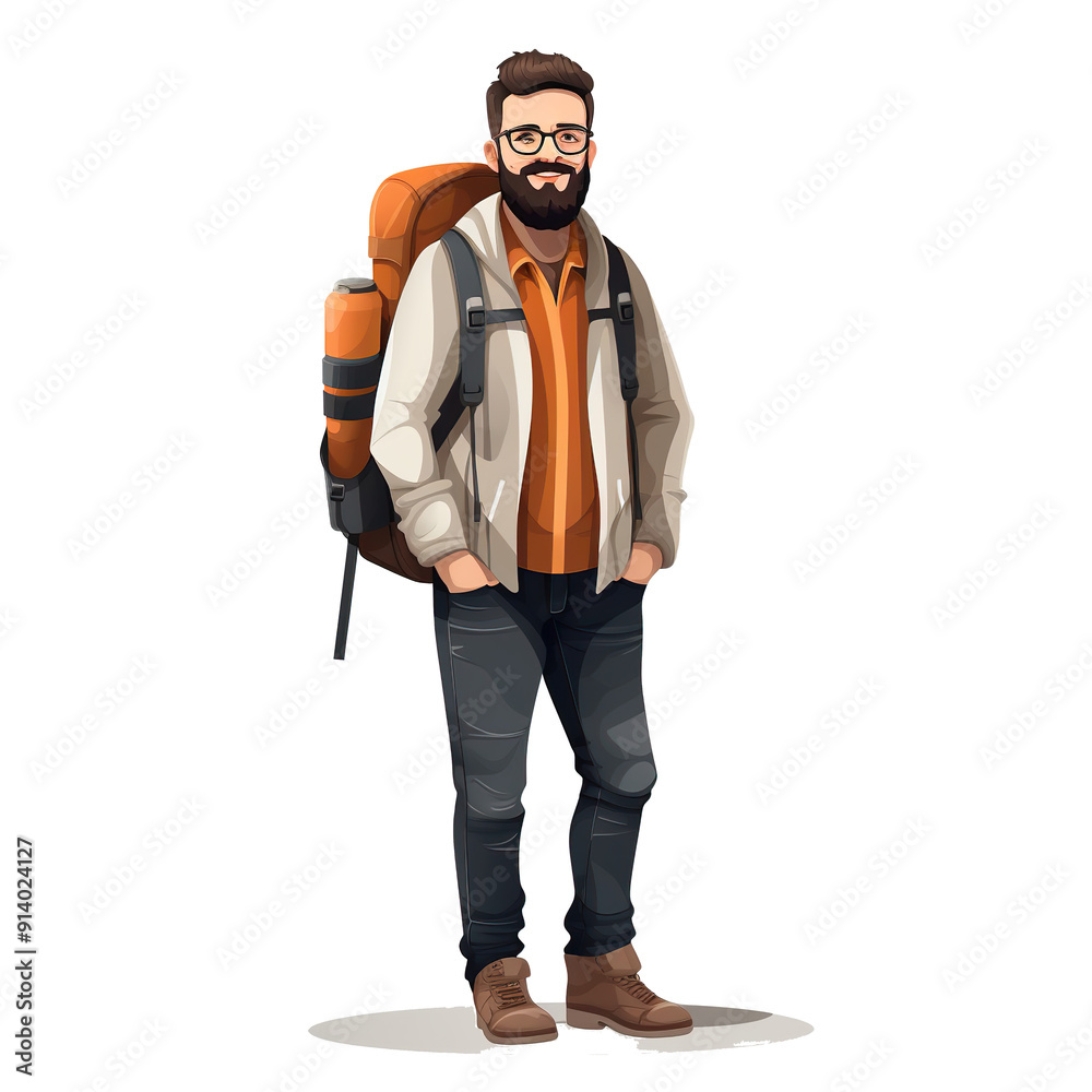 Bearded man with backpack, wearing glasses and casual clothes, generative ai image Bearded man with backpack, wearing glasses and casual clothes, generative ai image