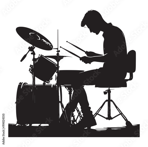 Drummer kit silhouette vector illustration.