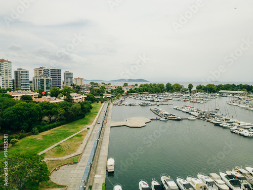 Aerial Drone View of Kalamis Fenerbahce Marina in Istanbul. Luxury Life. photo