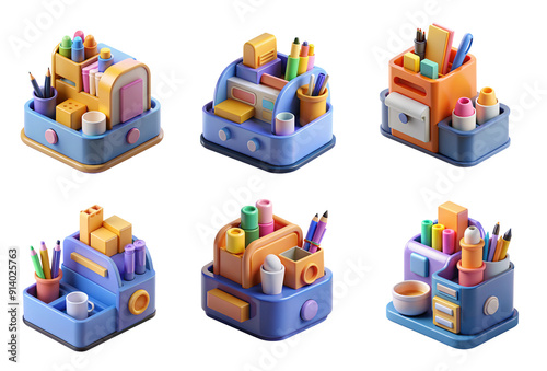 Desk Organizer, set icons are isolated on a transparent background.
