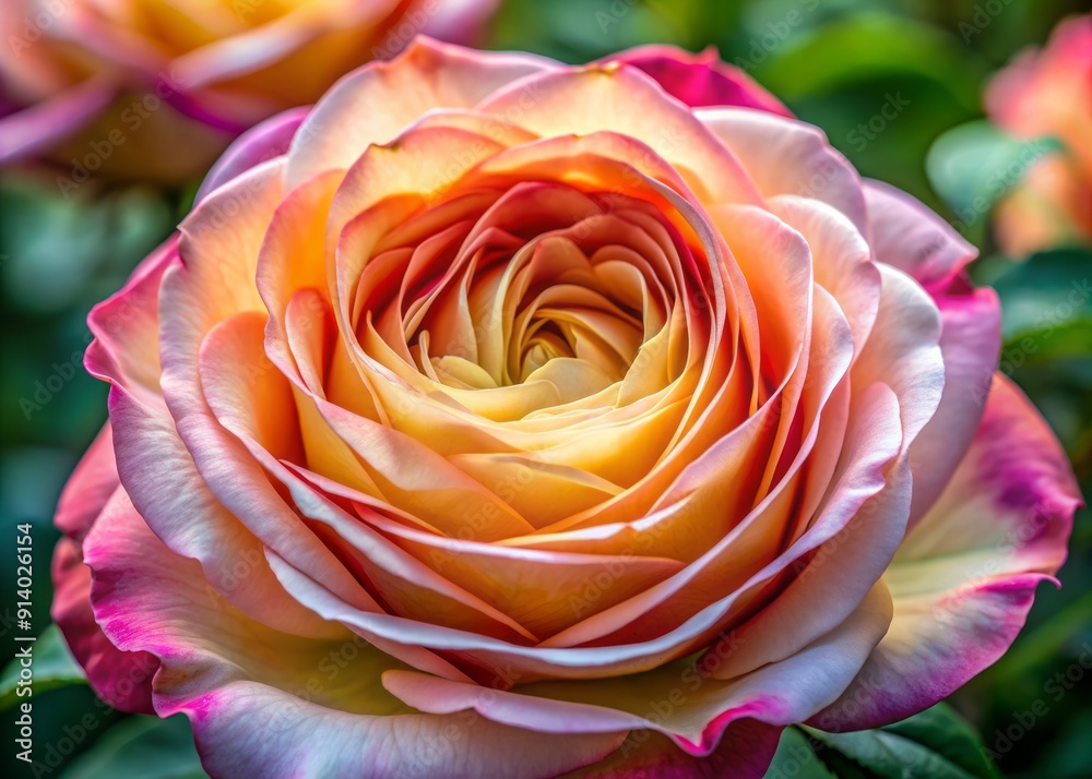 Exquisite close-up of a garden rose's intricate petals, showcasing delicate veins, soft ridges, and gentle curves, with subtle color gradations and velvety textures.