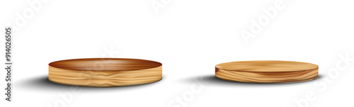 Two wooden podiums of different sizes displayed on a white background perfect for product presentations and natural-themed design projects