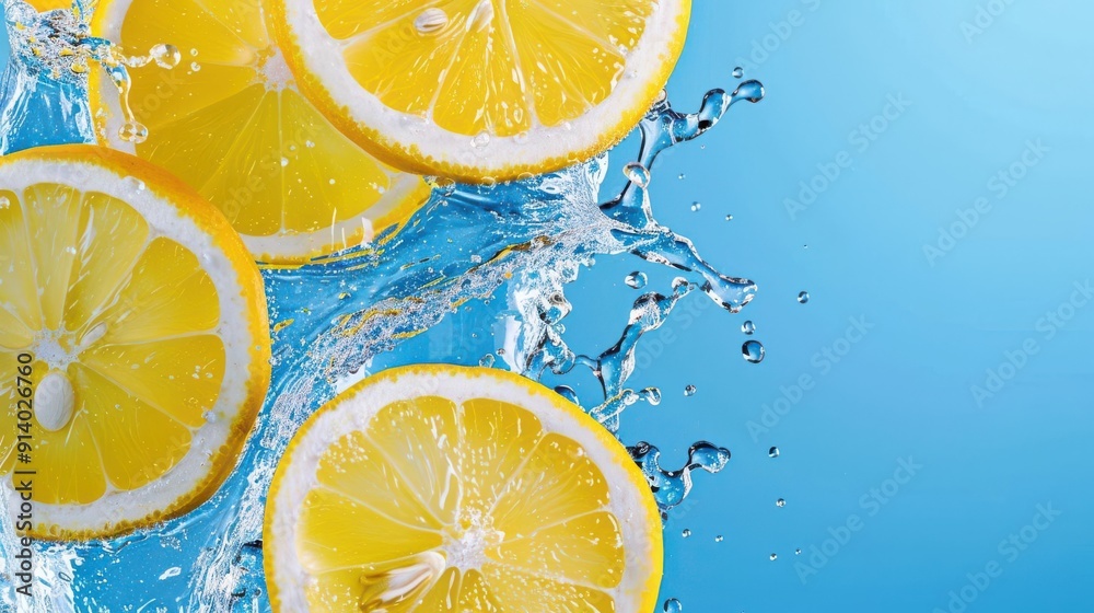 Citrus slices, refreshing water splash, flat design illustration Citrus slices, refreshing water splash, flat design illustration