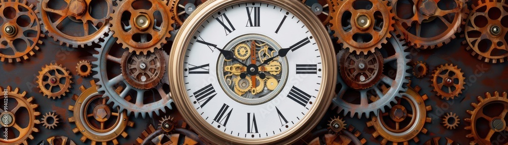 A steampunk-inspired clock with gears and mechanisms, with a hidden message embedded in its design Steampunk, Illustration A steampunk-inspired clock with gears and mechanisms, with a hidden message embedded in its design Steampunk, Illustration