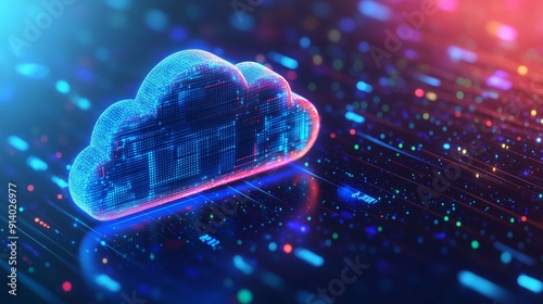 Glowing cloud icon hovering over circuit board, symbolizing cloud computing, data storage, and the future of technology