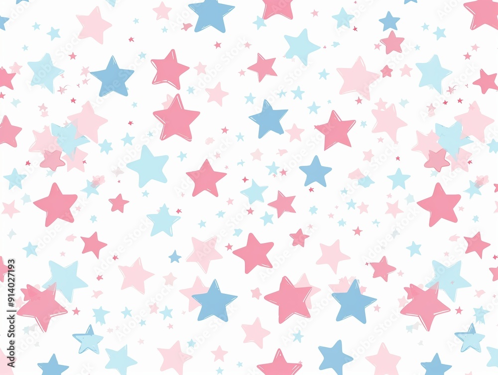 Cute pink and blue stars pattern on white background, pastel colors, simple shapes, flat design style Cute pink and blue stars pattern on white background, pastel colors, simple shapes, flat design style