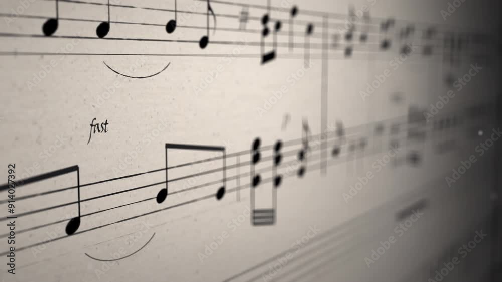 Old sheet music with handwritten notes on music paper, digital animation, background for music content and social media assets Old sheet music with handwritten notes on music paper, digital animation, background for music content and social media assets