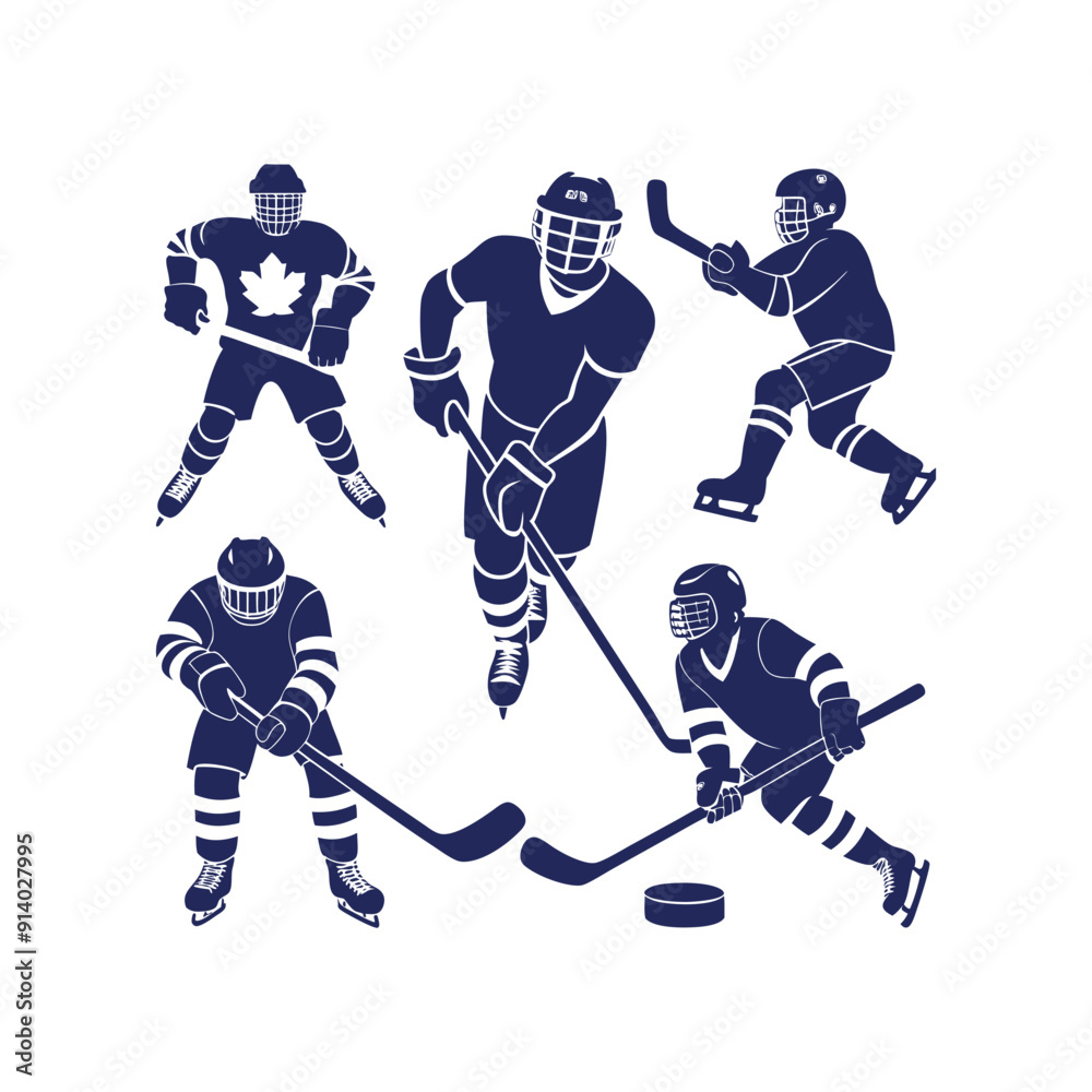 Fototapeta premium A set of Hockey silhouettes Clipart isolated vector illustration