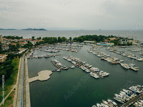 Aerial Drone View of Kalamis Fenerbahce Marina in Istanbul. Luxury Life. photo