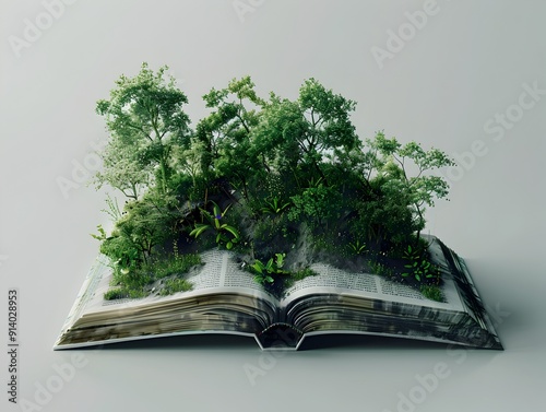 Verdant Ecosystem Emanating from an Open Textbook  Symbolizing Education s Role in Nurturing Sustainable Growth