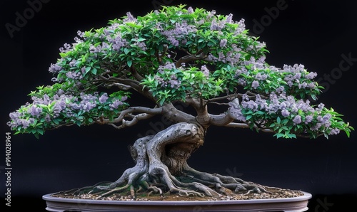 A bonsai in Formal Upright style, with a perfectly straight trunk and branches photo