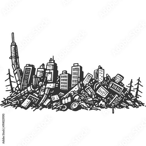 Unsustainable Practices Vintage Illustration Vector