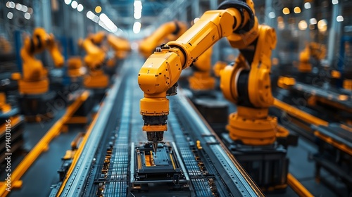 Industrial robots powered by AI technology, optimizing manufacturing processes and increasing efficiency.