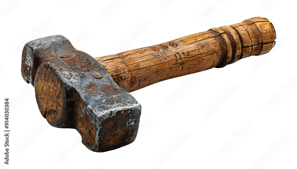 Hammer with a wooden handle and rusty metal head, isolated on transparent background. Hammer with a wooden handle and rusty metal head, isolated on transparent background.
