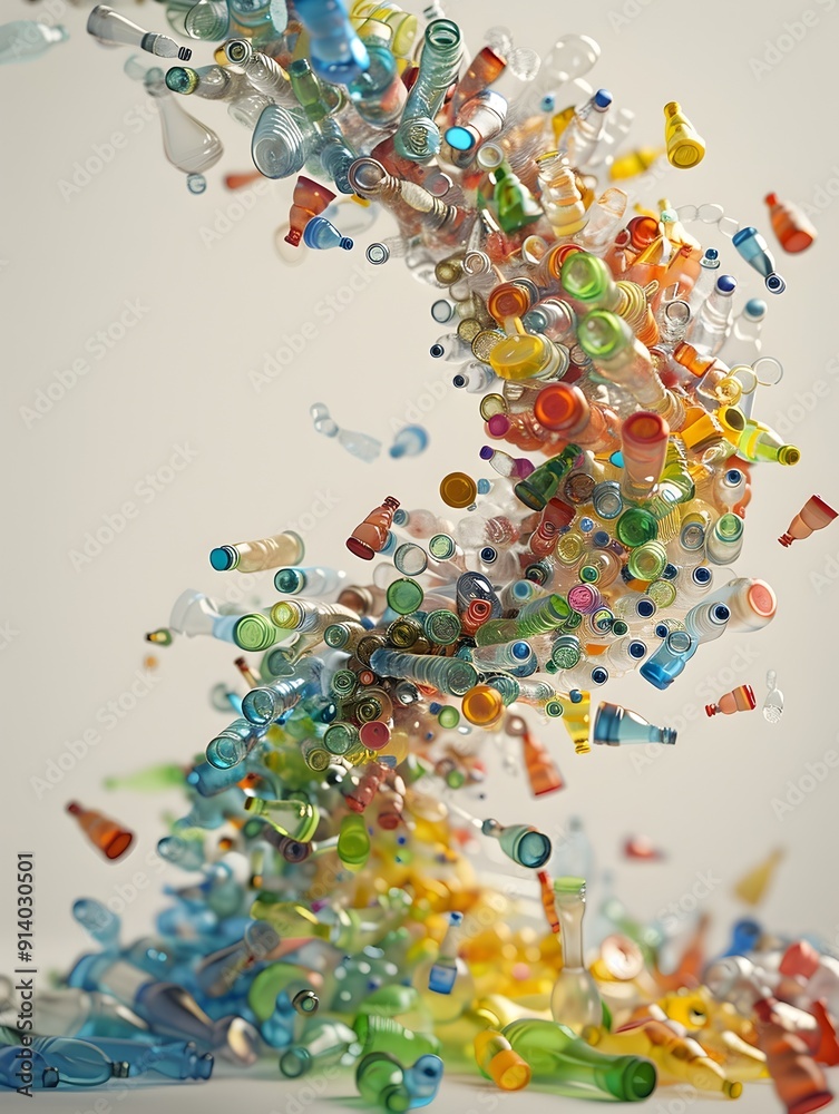 Fototapeta premium Vibrant Plastic Bottle Cascade Highlighting Recycling and Environmental Conservation