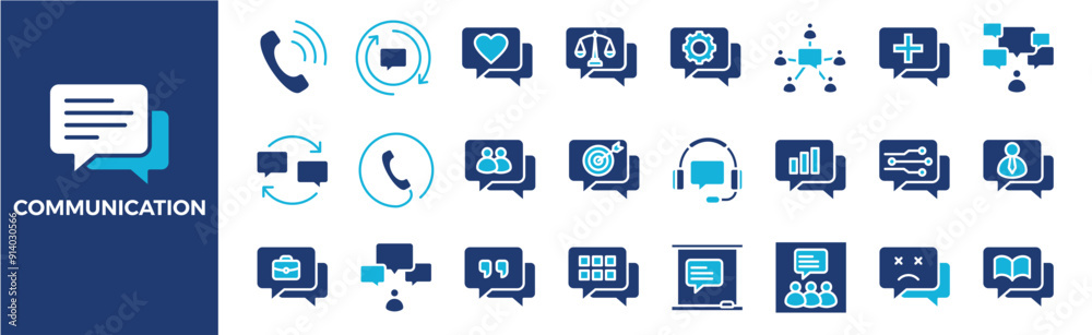 Communication icon collection set. Containing design, business, technology, internet, chat, discussion, and more. Solid vector icons collection. Communication icon collection set. Containing design, business, technology, internet, chat, discussion, and more. Solid vector icons collection.