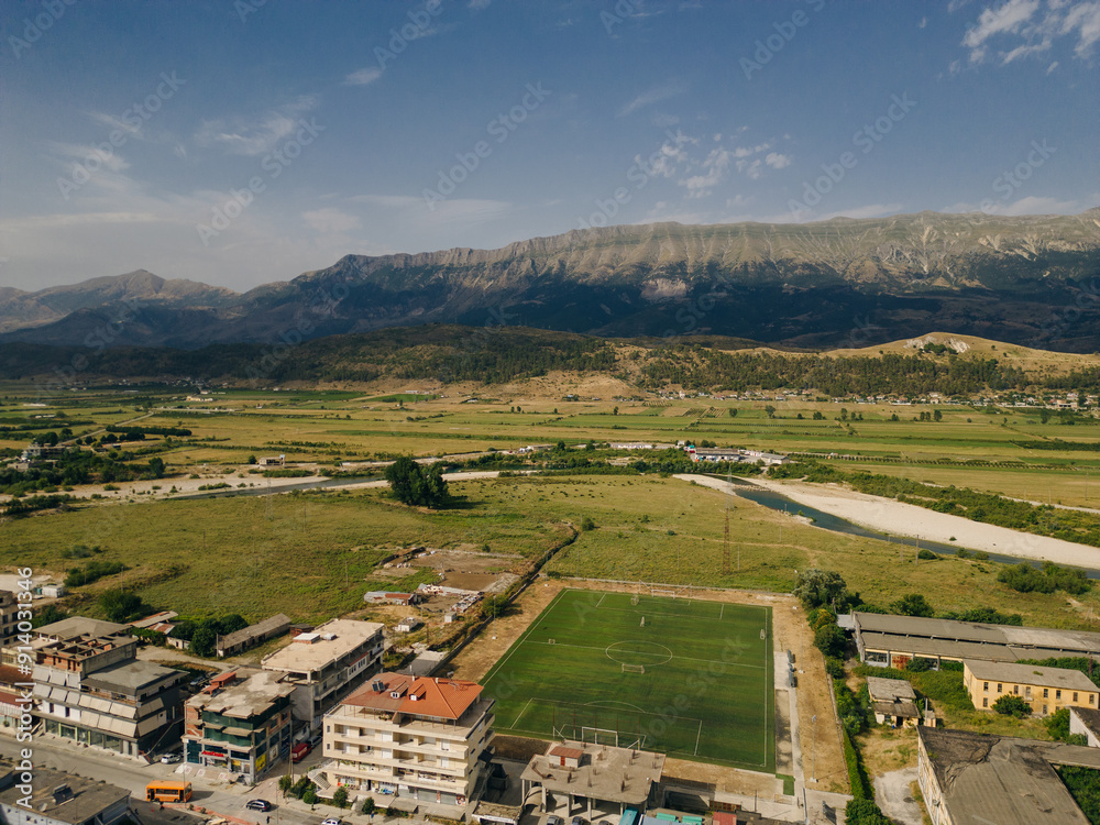 A view from the castle towards the center of the city of Gjirokaster, Albania in summertime A view from the castle towards the center of the city of Gjirokaster, Albania in summertime