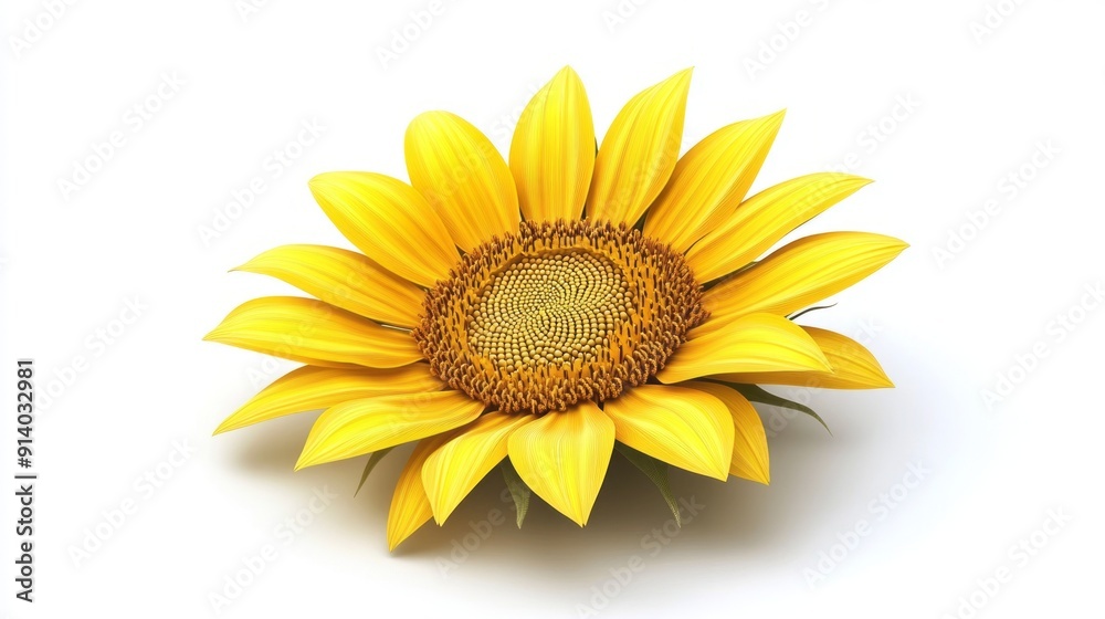 Fototapeta premium 3D Bright Yellow Sunflower with Detailed Petals - Isolated Image