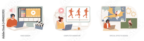 Video post production isolated concept vector illustration set.