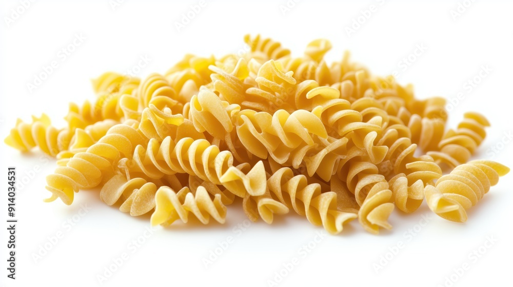 pile of Italian pasta fusilli dry on white background pile of Italian pasta fusilli dry on white background