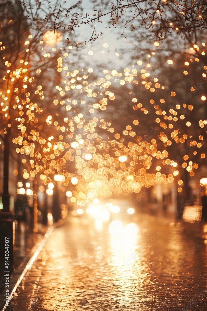 Soft bokeh street view with sparkling gold lights Soft bokeh street view with sparkling gold lights