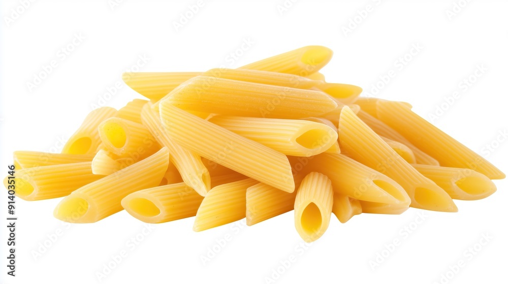 pile of penne, italian pasta on white background pile of penne, italian pasta on white background