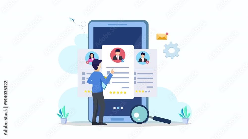 Hiring and recruitment concept. Job interview, recruitment agency 2d video animation 4k clip Hiring and recruitment concept. Job interview, recruitment agency 2d video animation 4k clip