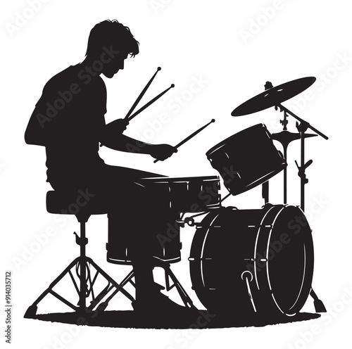 Drummer kit silhouette vector illustration.