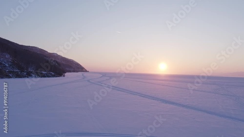 Winter lake in the snow photo