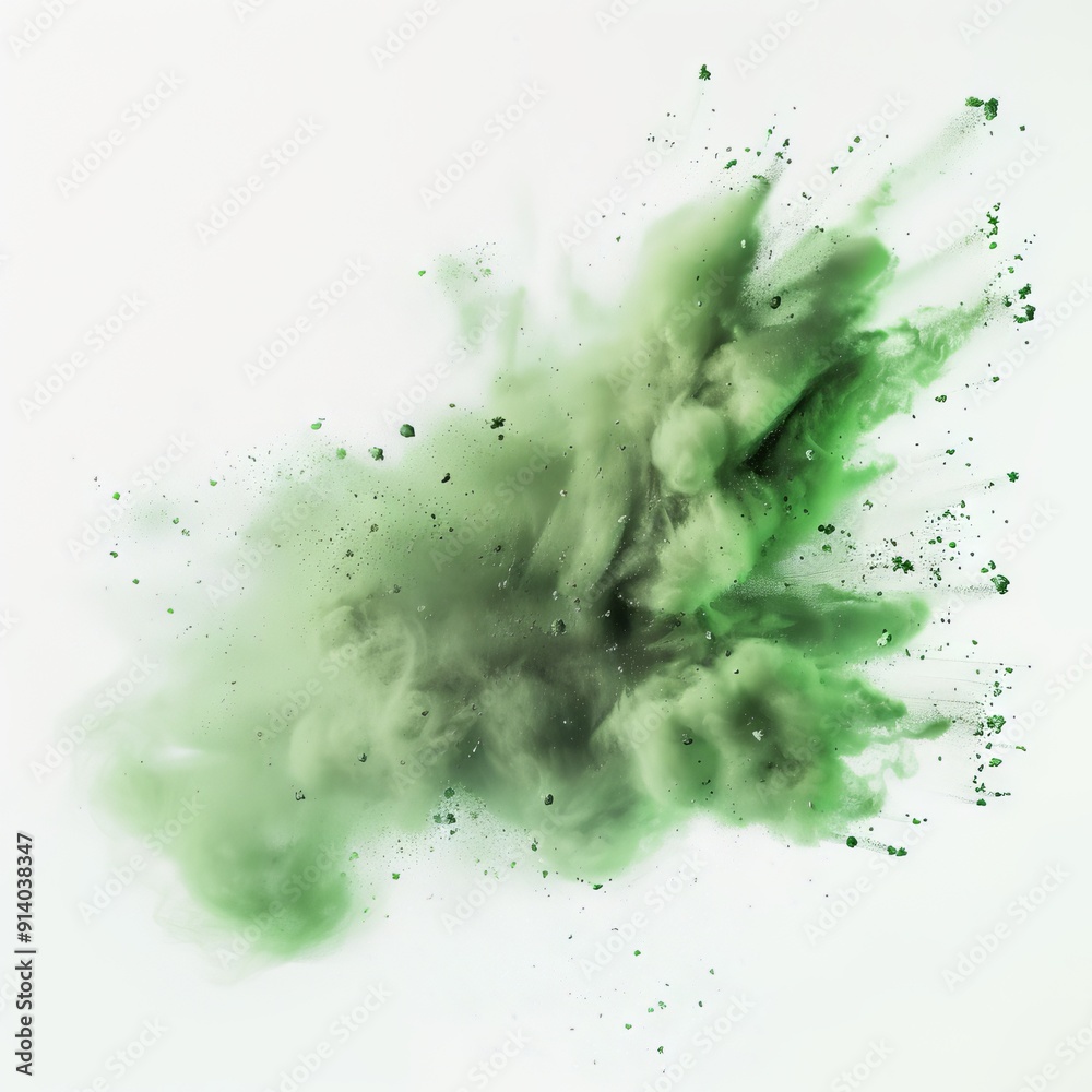 Green Powder Explosion on White Background Green Powder Explosion on White Background