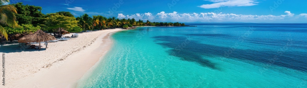 A serene beach scene with crystal clear water and lush greenery. A serene beach scene with crystal clear water and lush greenery.