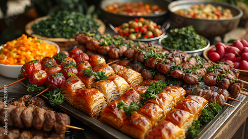 Exquisite Turkish baklava kebabs enjoyed at a traditional wedding reception in Istanbul Turkey