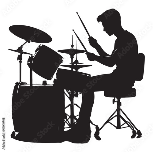 Drummer kit silhouette vector illustration.