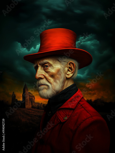 Magician at the castle, dark mood, illustration