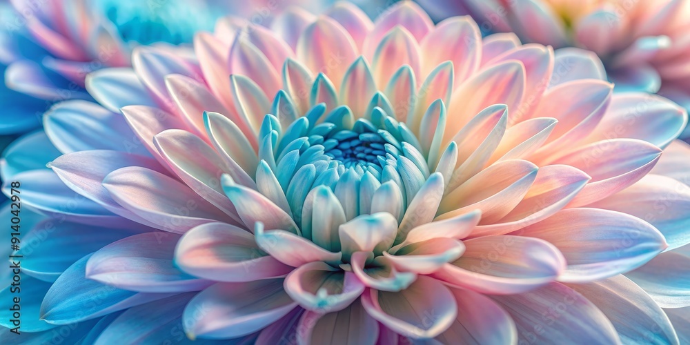 Obraz premium Intimate view of tender flower petals in soft rose pinks and gentle azure blues, showcasing intricate textures and delicate details in stunning botanical clarity.