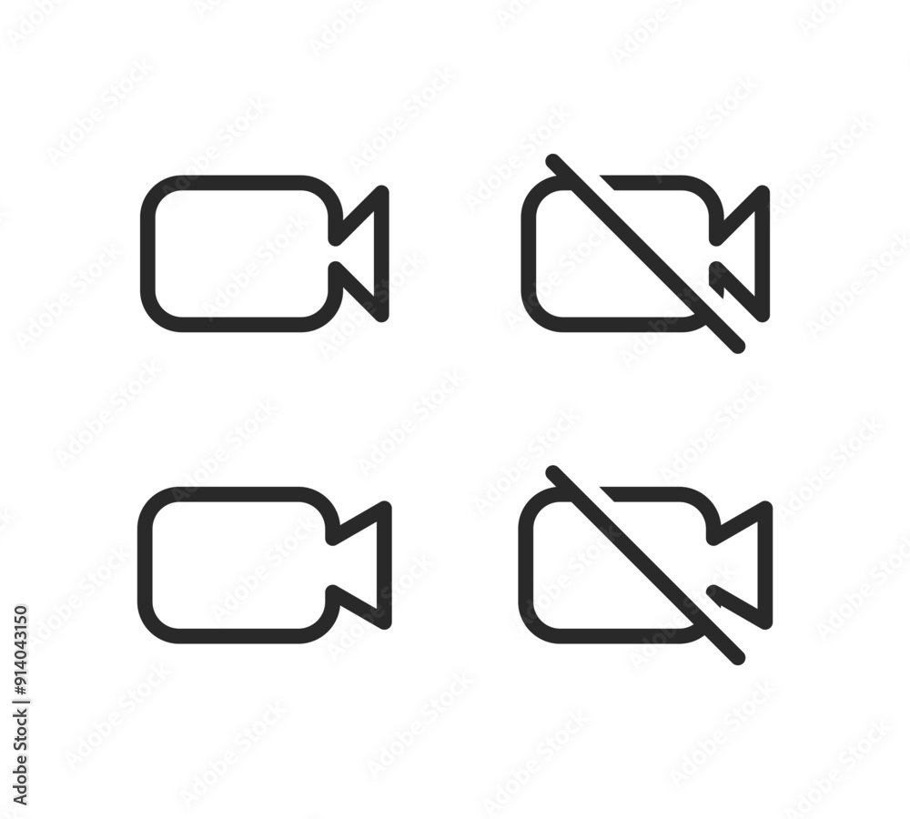 Set of black outlined camera with on and off modes in 2 variations isolated. Vector icons in flat style Set of black outlined camera with on and off modes in 2 variations isolated. Vector icons in flat style